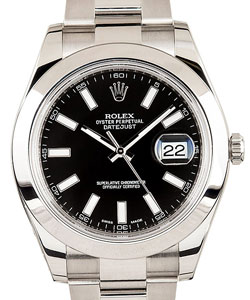 Datejust II 41mm in Steel with Smooth Bezel on Oyster Bracelet with Black Stick Dial