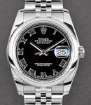 Datejust 36mm in Steel with Smooth Bezel on Jubilee Bracelet with Black Roman Dial