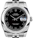 Datejust 36mm in Steel with Smooth Bezel on Jubilee Bracelet with Black Roman Dial