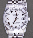 Datejust Mid Size 31mm in Steel with Smooth Bezel on Bracelet with White Roman Dial