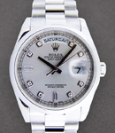 President 36mm Day Date in Platinum with Smooth Bezel on President Bracelet with Silver Diamond Dial