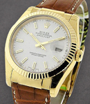 Datejust in Yellow Gold with Fluted Bezel on Strap with White Stick Dial