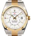 Sky Dweller 42mm in Steel with Yellow Gold Fluted Bezel on Oyster Bracelet with White Dial