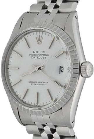 Datejust 36mm with White Gold Engine Bezel on Jubilee Bracelet with White Stick Dial