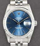 Datejust 36mm in Steel With Engine Turned Bezel on Jubilee Bracelet with Blue Stick Dial