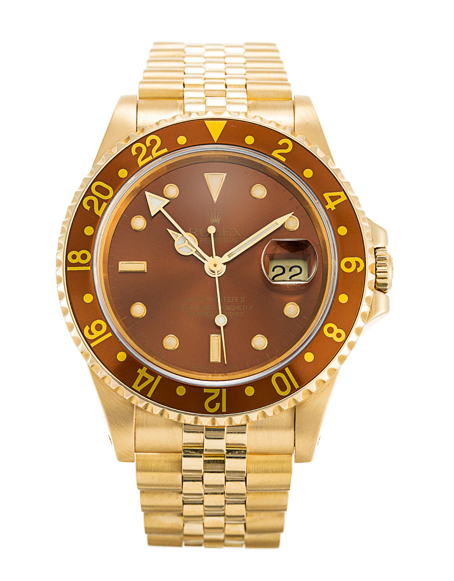 GMT Master II in Yellow Gold with Brown Bezel on Jubilee Bracelet with Brown Dial