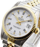 Datejust 31mm Mid Size in Steel with Yellow Gold Fluted Bezel on Jubilee Bracelet with White Roman Dial