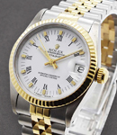 Datejust 31mm Mid Size in Steel with Yellow Gold Fluted Bezel on Jubilee Bracelet with White Roman Dial