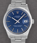 Date - 34mm - Smooth Bezel on Oyster Bracelet with Blue Stick Dial