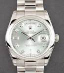 President - Day Date - Platinum with Smooth Bezel on Platinum President Bracelet with Glacier Blue Diamond Dial