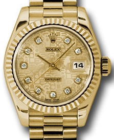 Ladies President in Yellow Gold with Diamond Bezel on  President Bracelet with Champagne Jubilee Diamond Dial