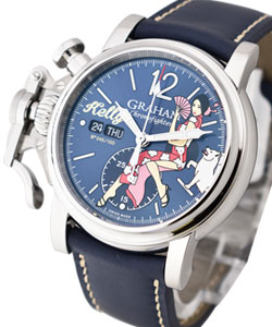 Chronofighter Vintage Nose Art in Steel On Blue Calfskin Leather Strap with Blue Dial - Limited Edition of 100 Pieces