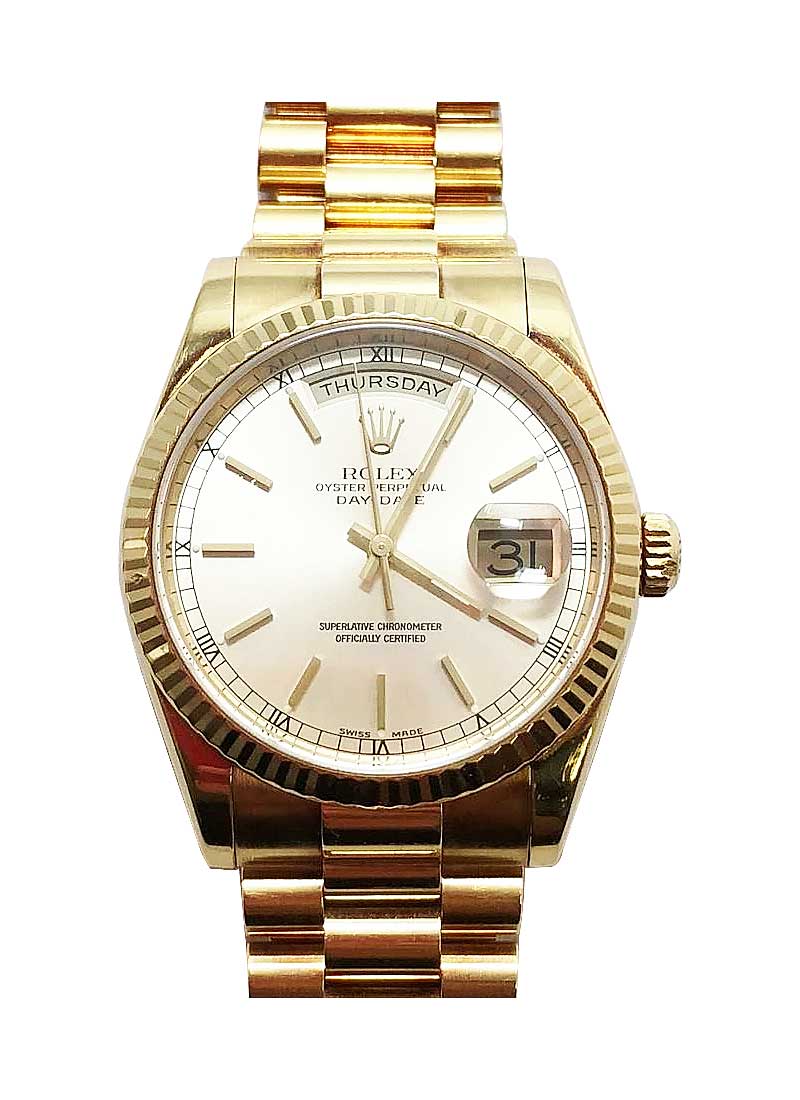 Pre-Owned Rolex President 36mm in Yellow Gold Fluted Bezel