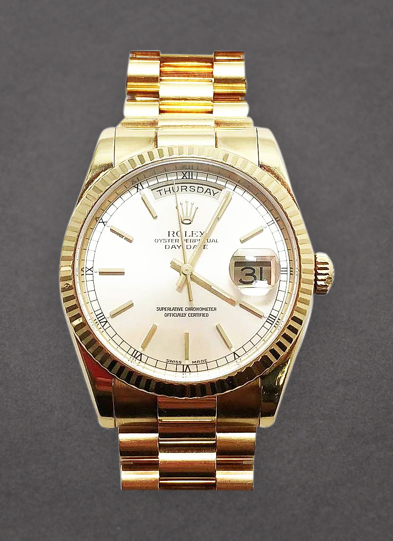 Pre-Owned Rolex President 36mm in Yellow Gold Fluted Bezel