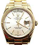 President 36mm in Yellow Gold Fluted Bezel on President Bracelet with Silver Stick Dial