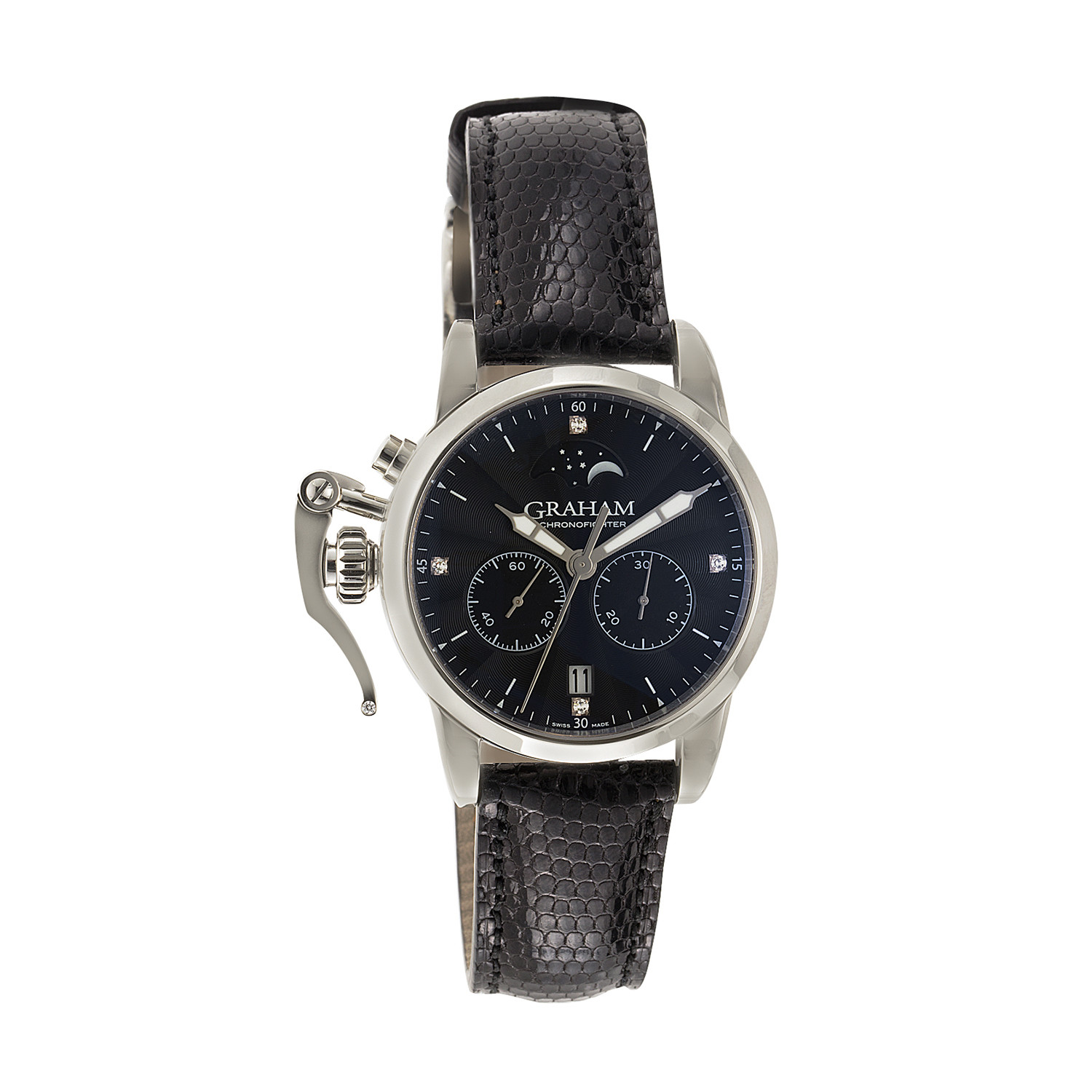 Chronofighter 1695 Lady in Steel on Black Lizard Strap with Black Flinque Diamond Dial