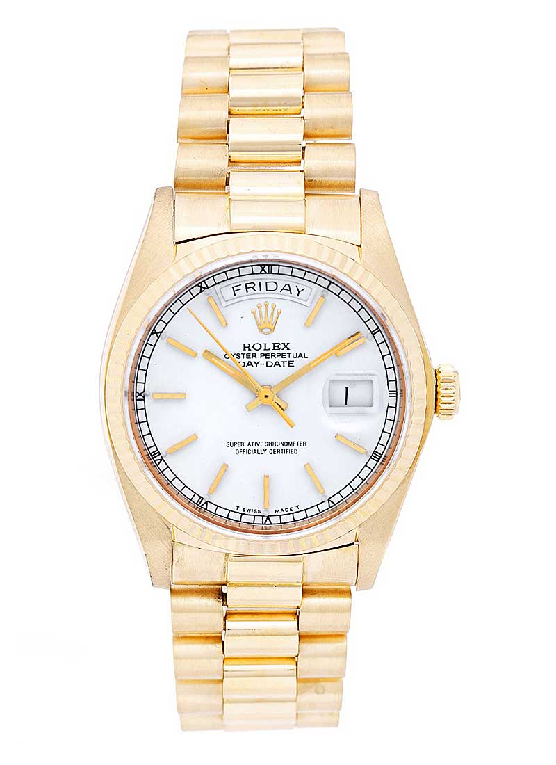 Pre-Owned Rolex Day-Date Single Quick President in Yellow Gold with Fluted Bezel