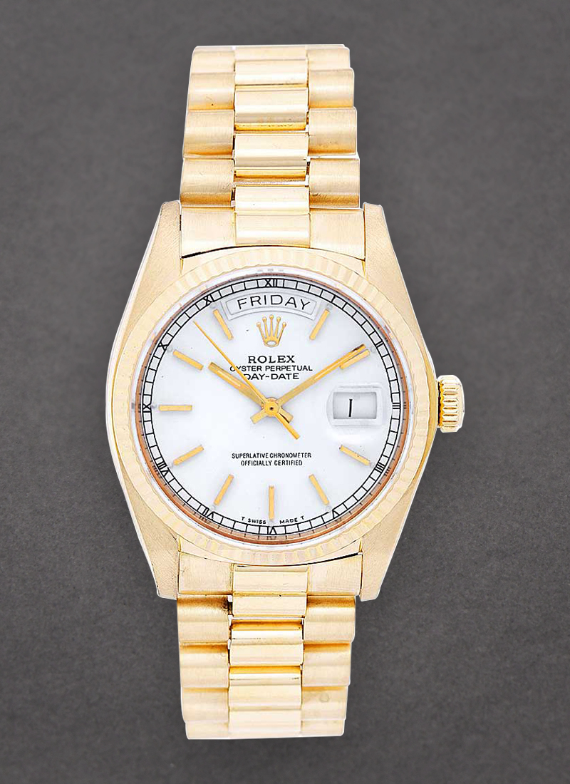 Pre-Owned Rolex Day-Date Single Quick President in Yellow Gold with Fluted Bezel