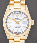 Day-Date Single Quick President in Yellow Gold with Fluted Bezel on President Bracelet with White Stick Dial