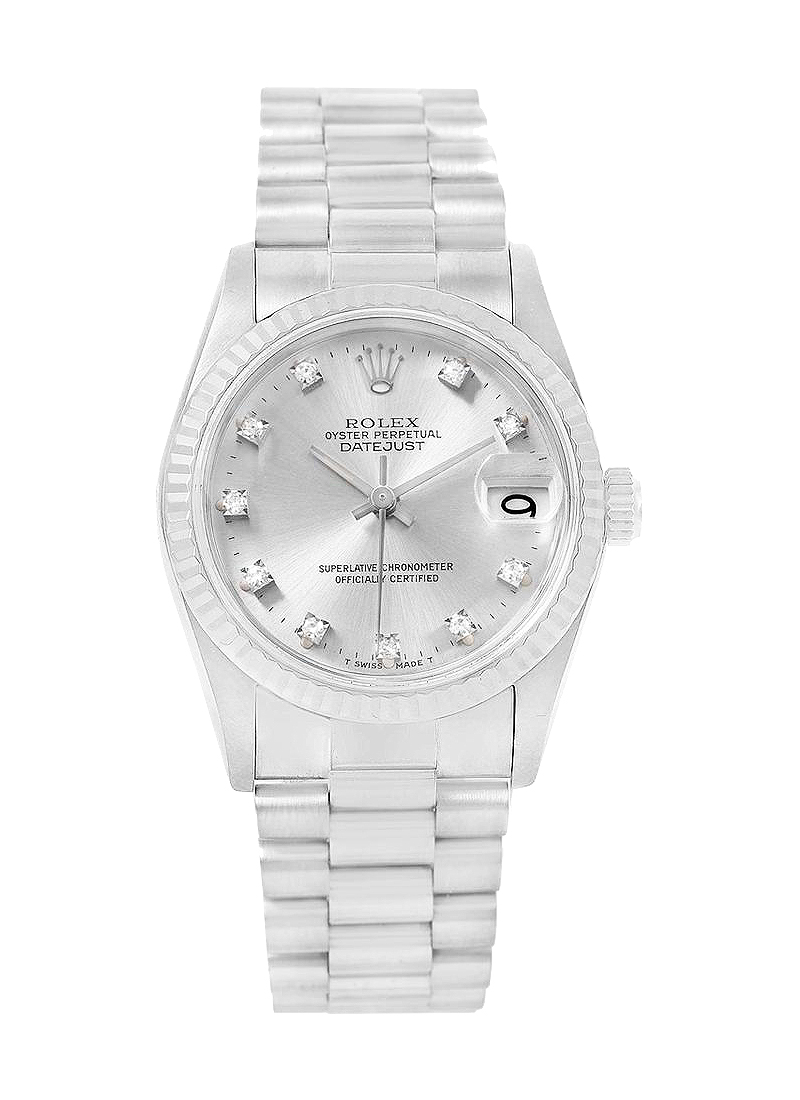 Pre-Owned Rolex President Mid Size 31mm in White Gold with Fluted Bezel