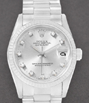 President Mid Size 31mm in White Gold with Fluted Bezel on President Bracelet with Silver Diamond Dial