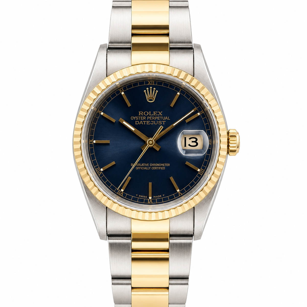 Datejust 36mm 2-Tone Men's on Oyster Bracelet with Blue Stick Dial
