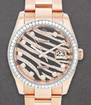 Datejust 36mm Rose Gold with Diamond Bezel on Oyster Bracelet with Pattern Black Pave Stripe Diamond Dial