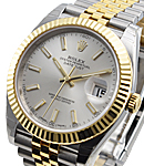Datejust 41mm in Steel with Yellow Gold Fluted Bezel on Jubilee Bracelet with Silver Stick Dial
