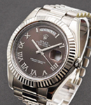 President Day-Date 41mm in White Gold Fluted Bezel on President Bracelet with Brown Roman Dial