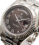 President Day-Date 41mm in White Gold Fluted Bezel on President Bracelet with Brown Roman Dial