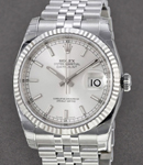 Datejust 36mm with White Gold Fluted Bezel on Jubilee Bracelet with Silver Stick Dial