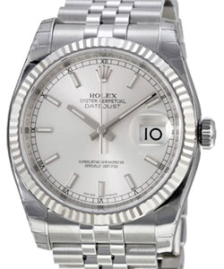 Datejust 36mm with White Gold Fluted Bezel on Jubilee Bracelet with Silver Stick Dial