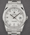 Day Date President 36mm in Platinum with Smooth Bezel on President Bracelet in Silver Diamond Dial