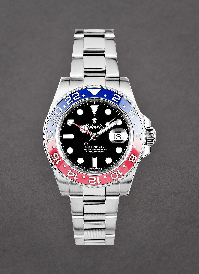 Pre-Owned Rolex GMT Master II Red and Blue Ceramic Bezel 18K White Gold