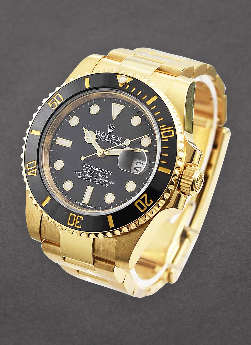 116618 used black engraved Rolex Submariner Yellow Gold Essential Watches