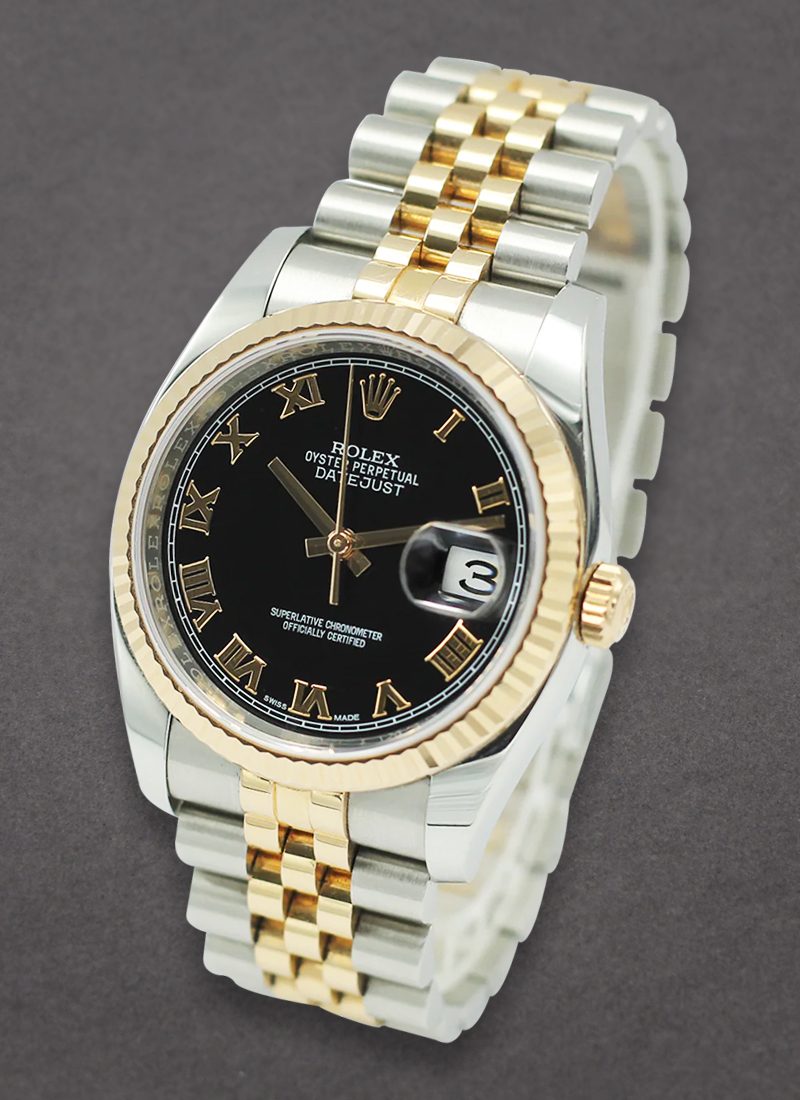 Pre-Owned Rolex Datejust 36mm in Steel with Yellow Gold Fluted Bezel