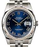 Datejust 36mm in Steel with White Gold Fluted Bezel  on Jubilee Bracelet with Blue Roman Dial