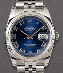 Datejust 36mm in Steel with White Gold Fluted Bezel on Jubilee Bracelet with Blue Roman Dial