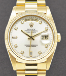 Day Date President 36mm in Yellow Gold with Fluted Bezel on President Bracelet with Silver Diamond Dial