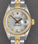 Datejust 26mm in Steel and Yellow Gold Fluted Bezel on Bracelet with Silver Diamond Dial