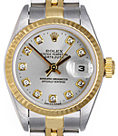 Datejust 26mm in Steel and Yellow Gold Fluted Bezel on Bracelet with Silver Diamond Dial