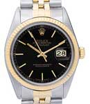 Datejust 36mm in Steel with Yellow Gold Fluted Bezel on Jubilee Bracelet with Black Stick Dial