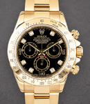 Daytona Chronograph 40mm in Yellow Gold with Tachymeter Bezel on Oyster Bracelet with Black Diamond Dial