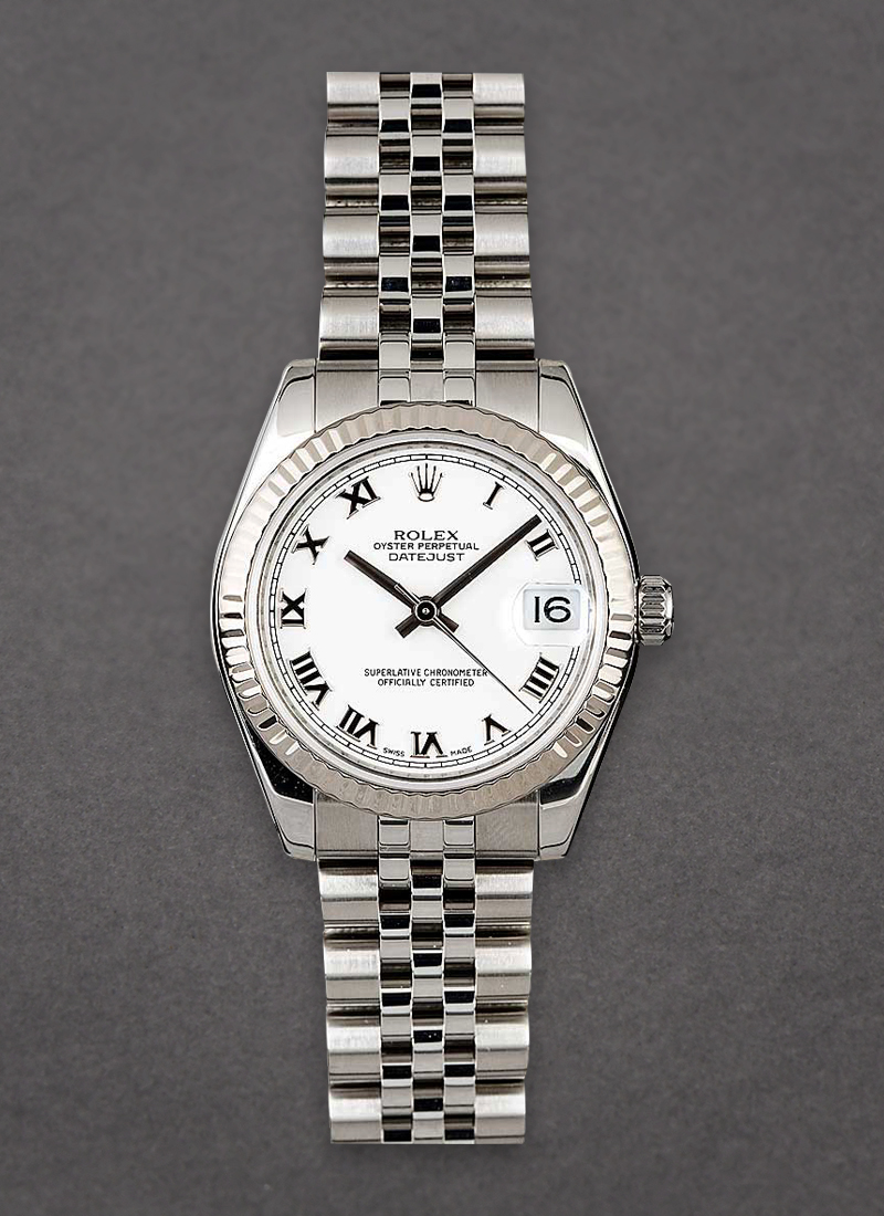 Pre-Owned Rolex Mid Size DateJust 31mm in Steel with White Gold Fluted Bezel