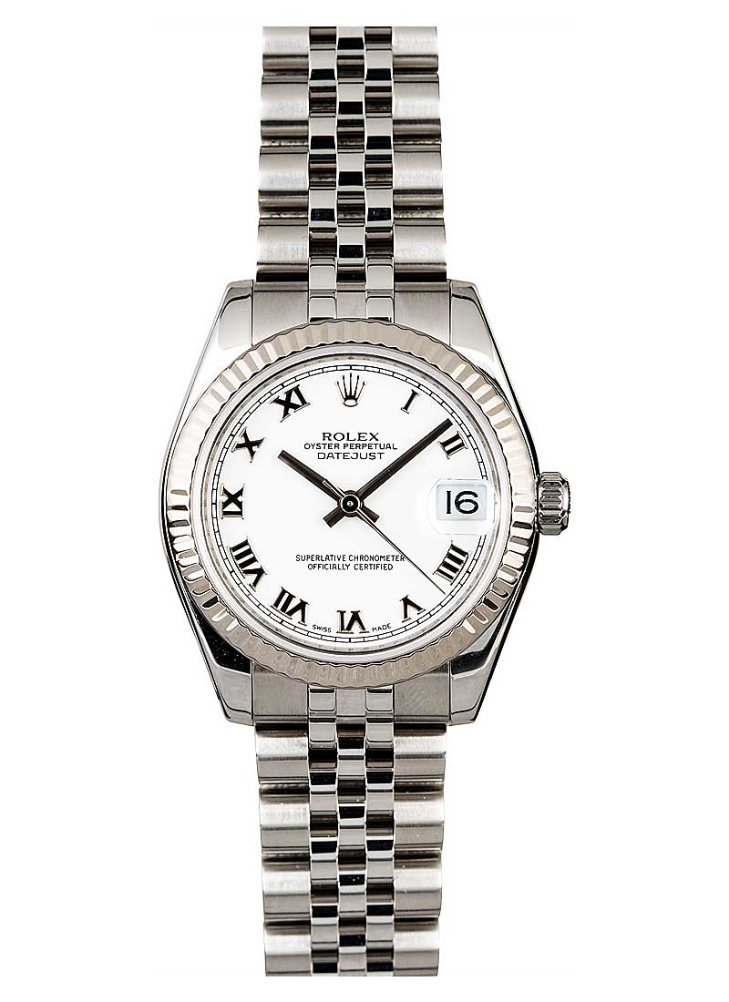Pre-Owned Rolex Mid Size DateJust 31mm in Steel with White Gold Fluted Bezel