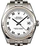 Mid Size DateJust 31mm in Steel with White Gold Fluted Bezel on Jubilee Bracelet with White Roman Dial