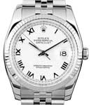 Datejust 36mm in Steel with White Gold Fluted Bezel on Jubilee Bracelet with White Roman Dial