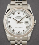 Datejust 36mm in Steel with White Gold Fluted Bezel on Jubilee Bracelet with White Roman Dial