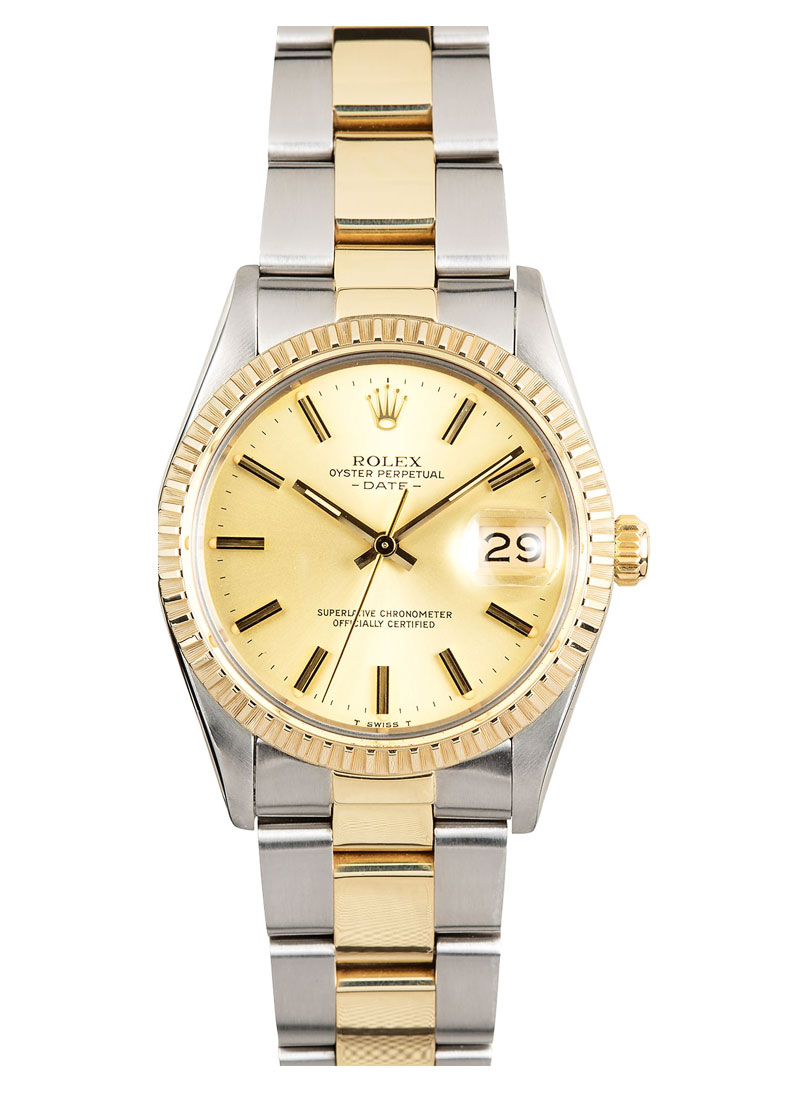 Pre-Owned Rolex Date 34mm in Steel with Yellow Gold Fluted Bezel