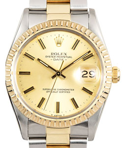 Date - 34mm - Fluted Bezel - Mens on Oyster Bracelet with Champagne Stick Dial
